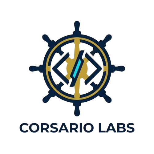 Timón de Corsario Labs: un timón de barco con código en el centro